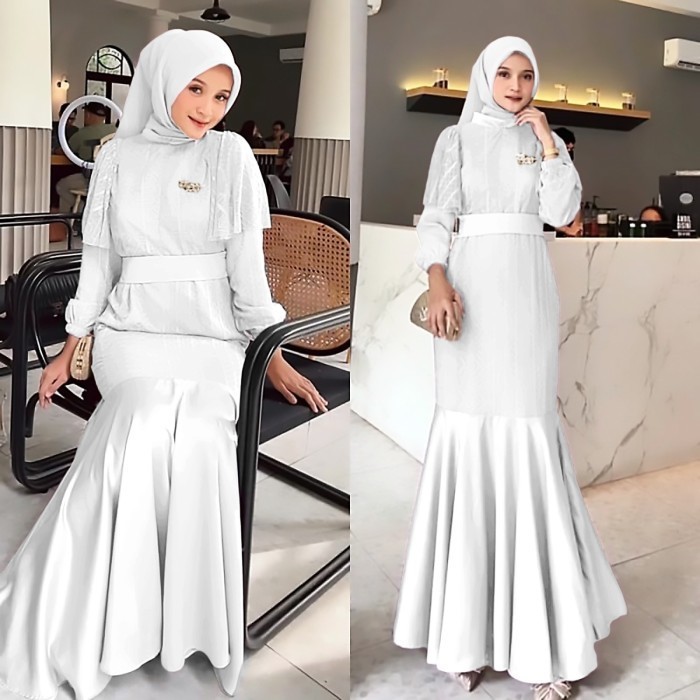 Dress ineke putih Baju pesta brukat malika gamis duyung murah  - M