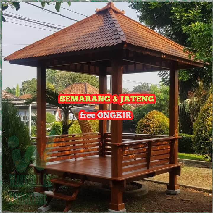 RP14.250.000 Gazebo Kayu Jati Polos Ukuran 2x2 m | Gazebo Taman Jati Minimalis
