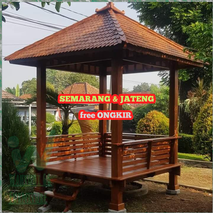 Gazebo Kayu Jati Polos Ukuran 2x2 m | Gazebo Taman Jati Minimalis