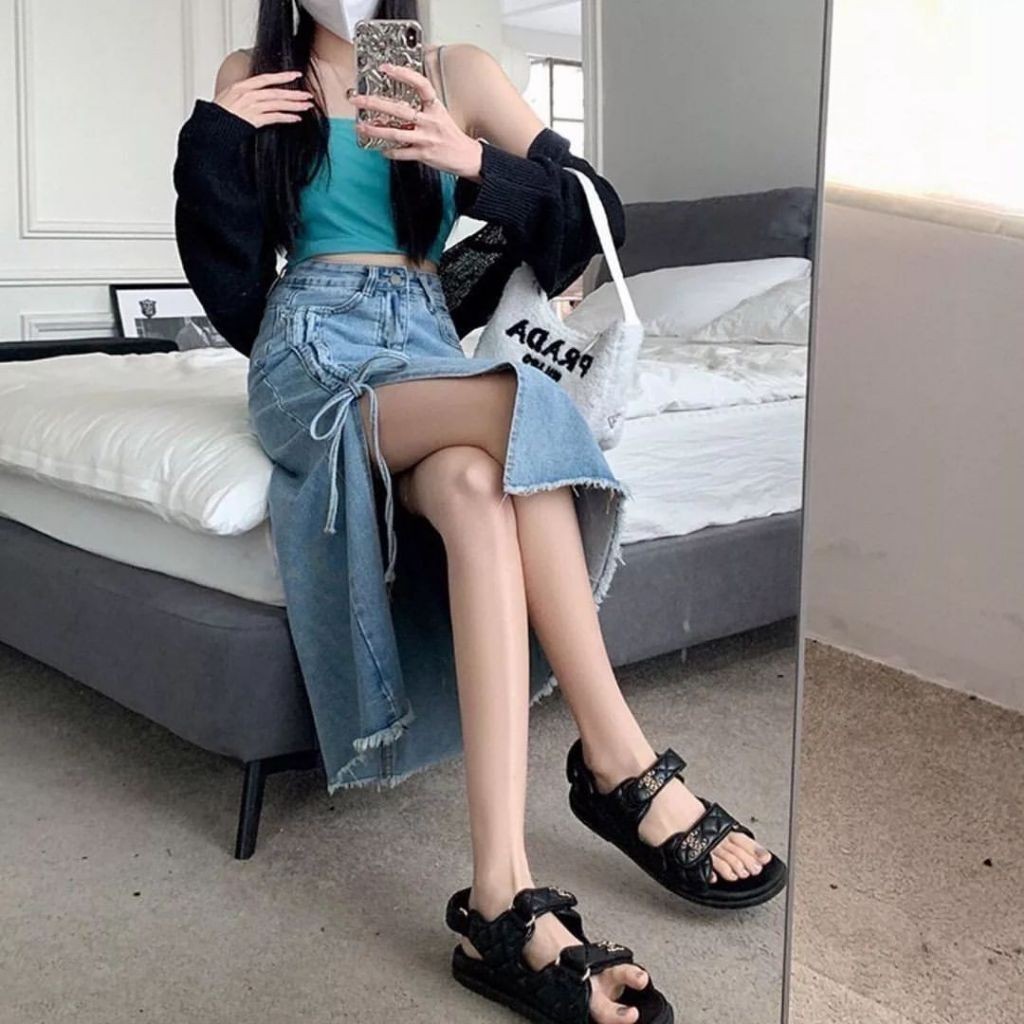 Rok Jeans Span Belah Serut Chici Korean Style - Boutique Ootd