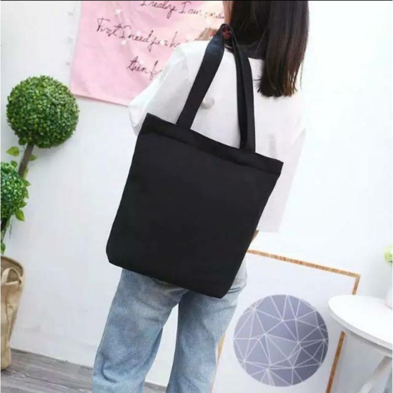 TAS TOTE BAG POLOS HITAM KANVAS