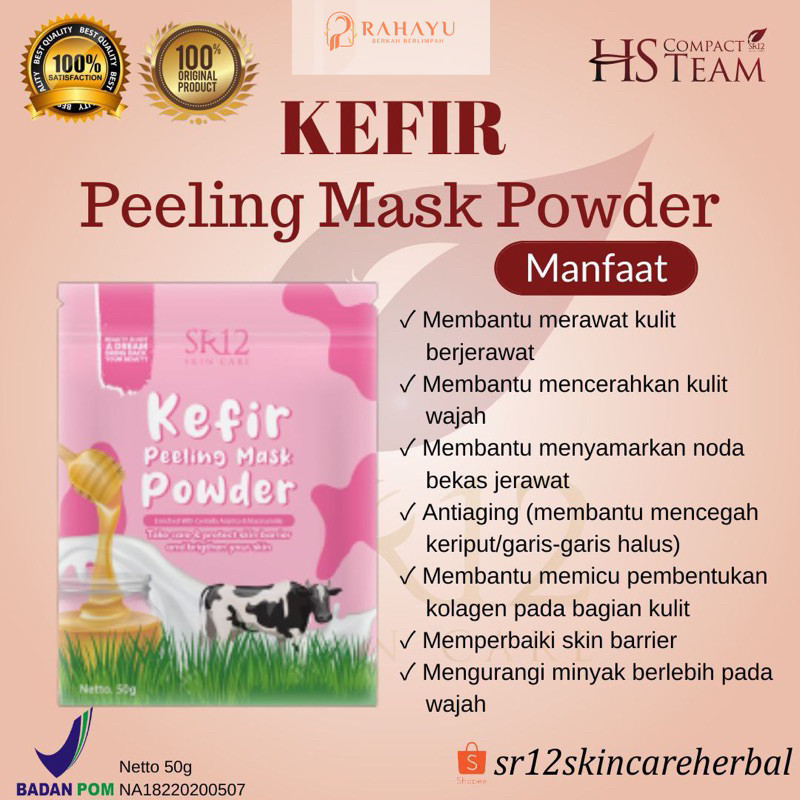 SR12 Masker Kefir Original Peeling Mask Powder Mencerahkan Wajah Bpom 50gr PUSAT SR12 SUMATERA