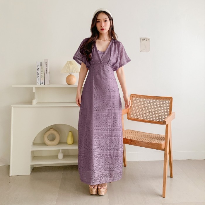 dress Livi mauve Baju pesta remaja brukat malika terbaru murah -Agr