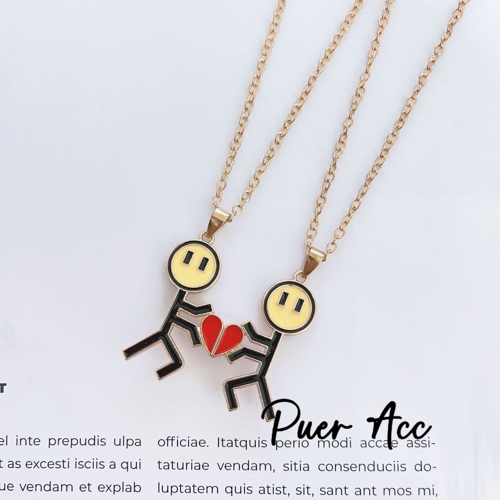 【Puer acc】Pasangan stickman cinta kalung magnet Stickman couple love magnet necklace A117