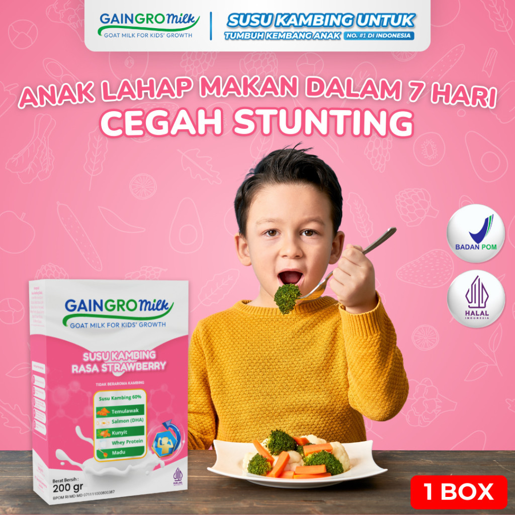 

GAINGRO MILK STRAWBERRY Penambah Nafsu Makan - Susu Kambing Rasa Strawberry Anak GainGro Milk Shop