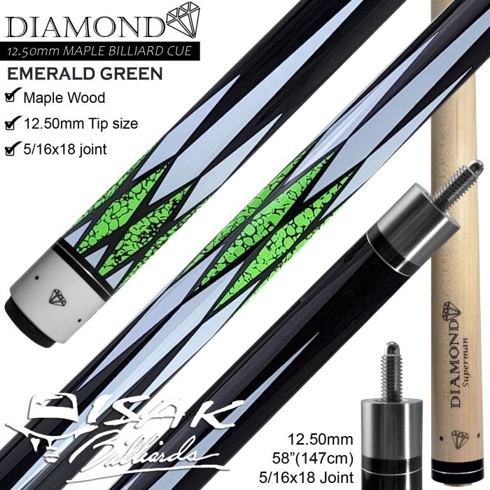 Diamond Maple Pool Cue 12.5mm Emerald Green Billiard Stick Bola Besar
