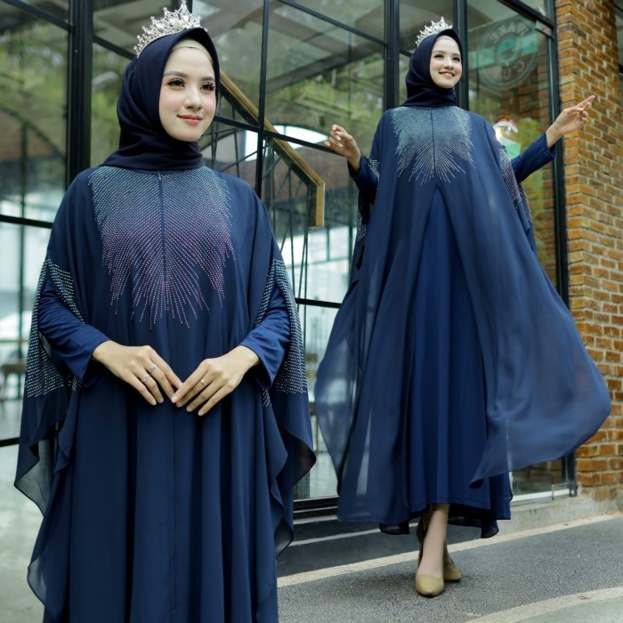 kaftan maheswari navy baju muslim pesta premium jumbo lebaran