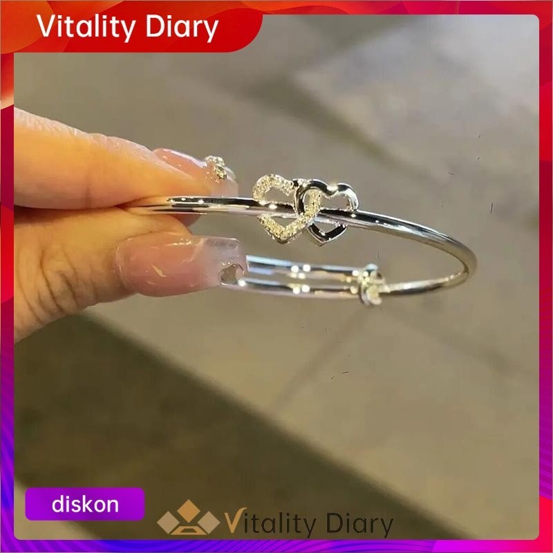 COD❤️ Gelang Cinta Dari Hati Ke Hati Gelang Wanita Korea Ganda Dorong-tarik Yang Dapat Disesuaikan D