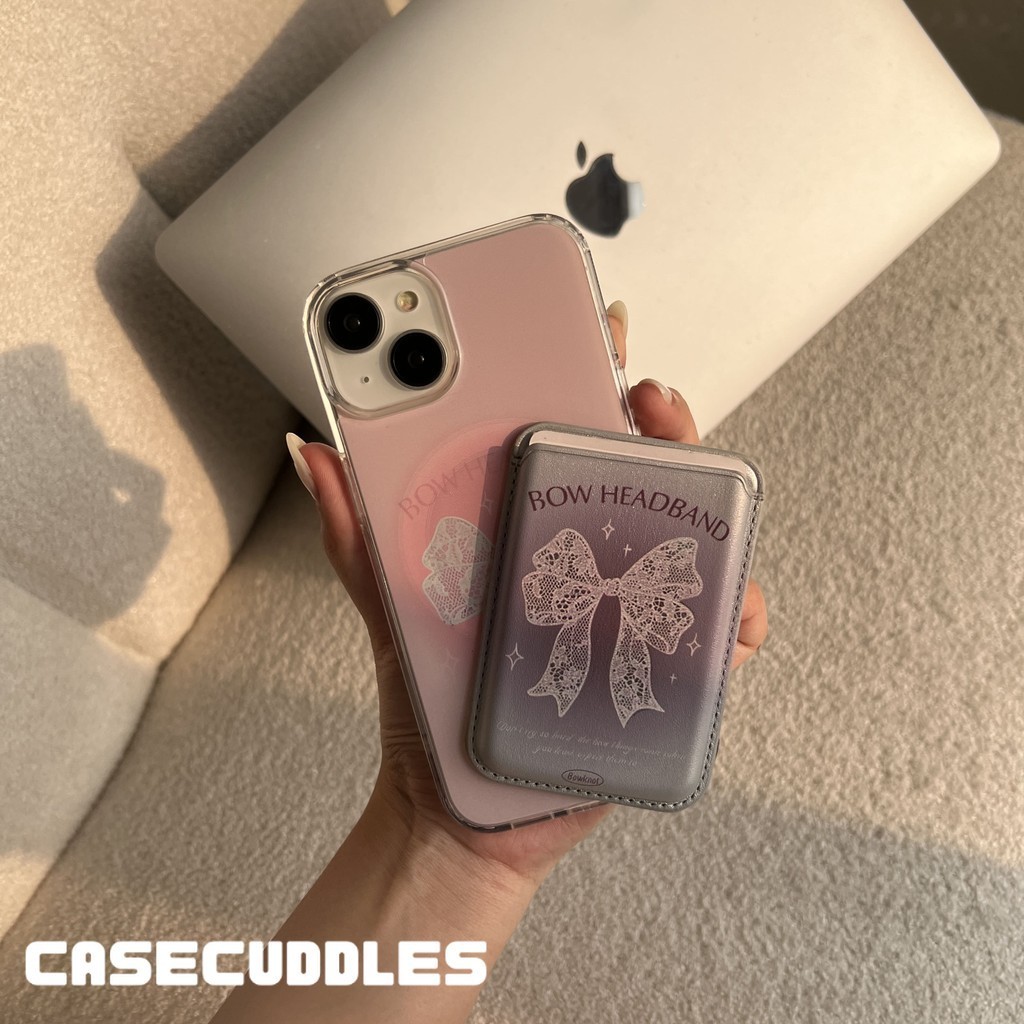 [CASECUDDLES] Silver Bow Knot Magsafe Case  - Softcase / Casing HP for iPhone X XR XS 11 12 13 14 15