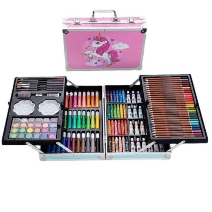 

✨LARIS✨ -Alat Gambar Koper Besi Crayon cat air Pensil warna marker 145 pc - Biru