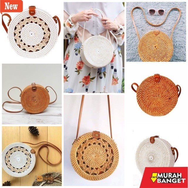 Tas Bulan Sabit Wanita Tas rotan diamter 20 cm harga termurah