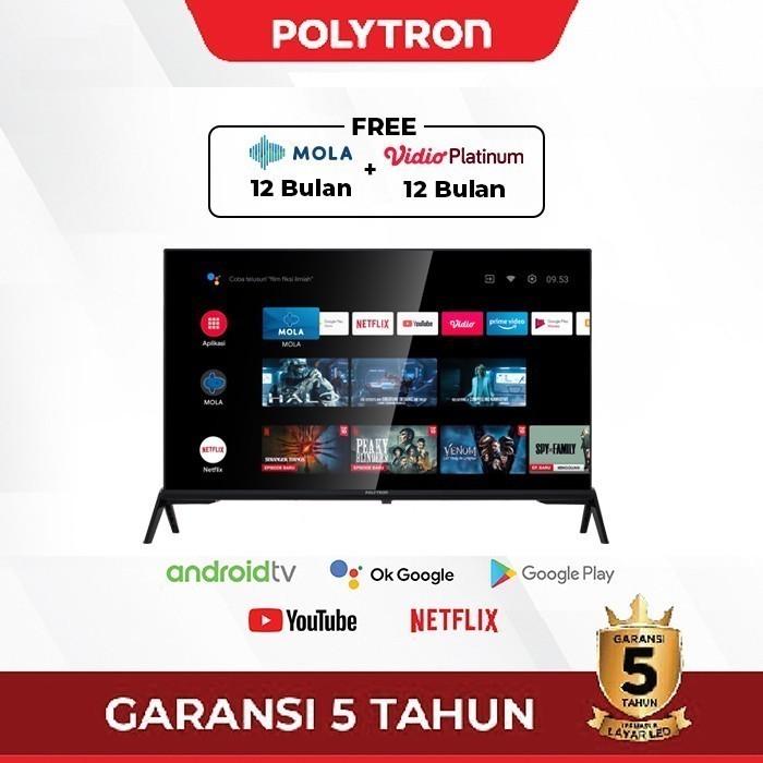 POLYTRON SMART ANDROID TV / TELEVISI LED PLD 32AG5759 32 INCH GARANSI RESMI BR2