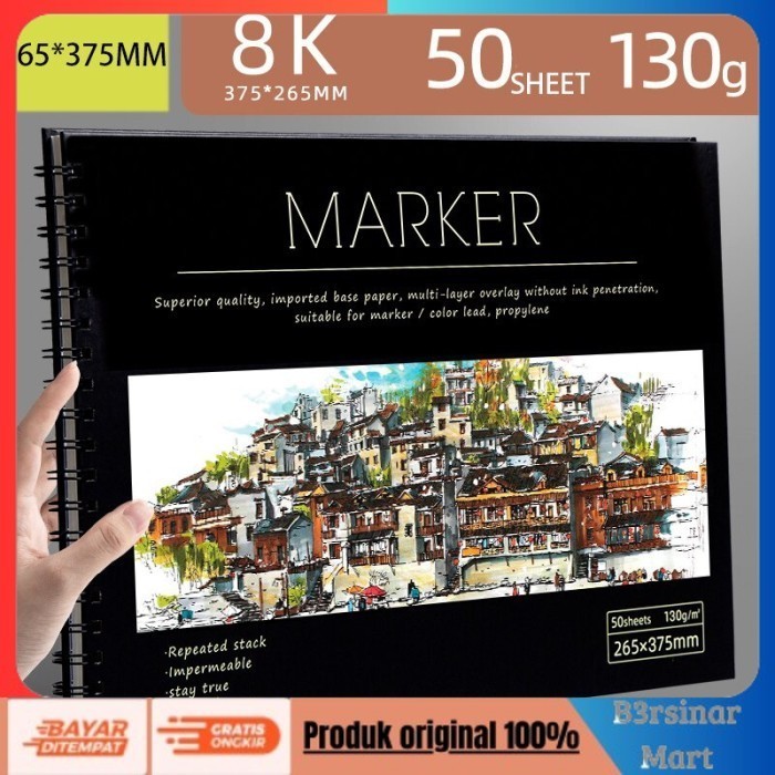

[KUALITAS TERBAIK] Marker Pad 50 Sheets 130g Professional No Penetration Paper Sketchbook - 8K