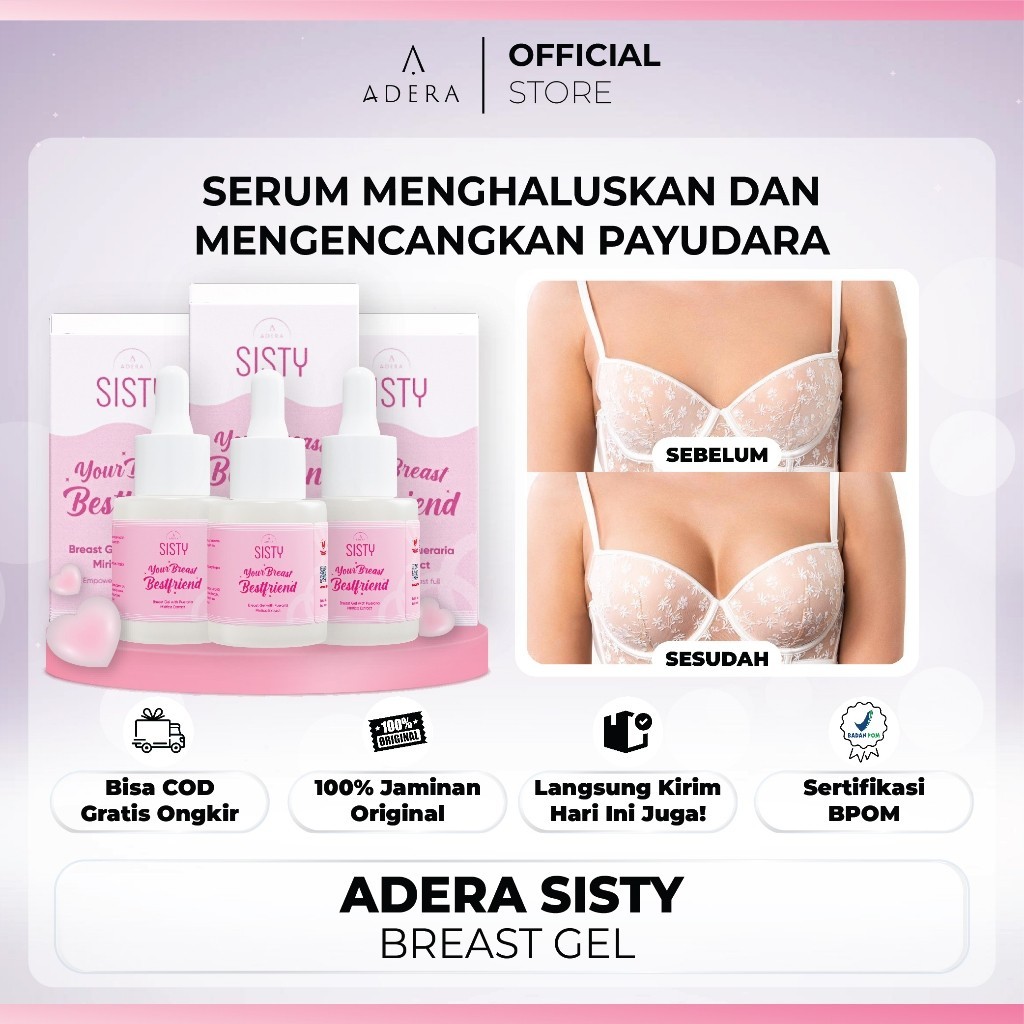 

Paket Adera SISTY Breast Gel Perawatan Payudara, Pembesar Payudara, Pengencang Payudara Sudah BPOM Syabie Original Termurah