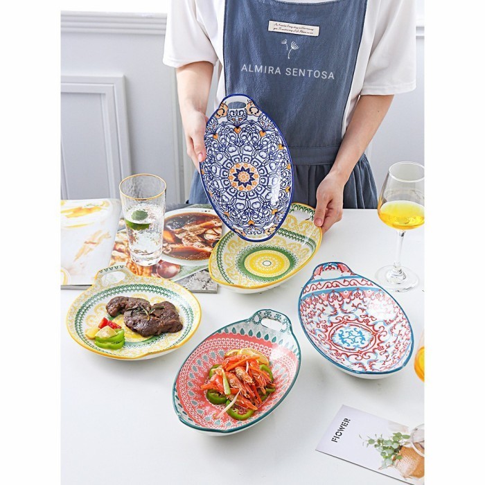 ✨LARIS✨ -Piring Mangkok Saji Keramik Motif Maroko Tunnisia - Motif - F