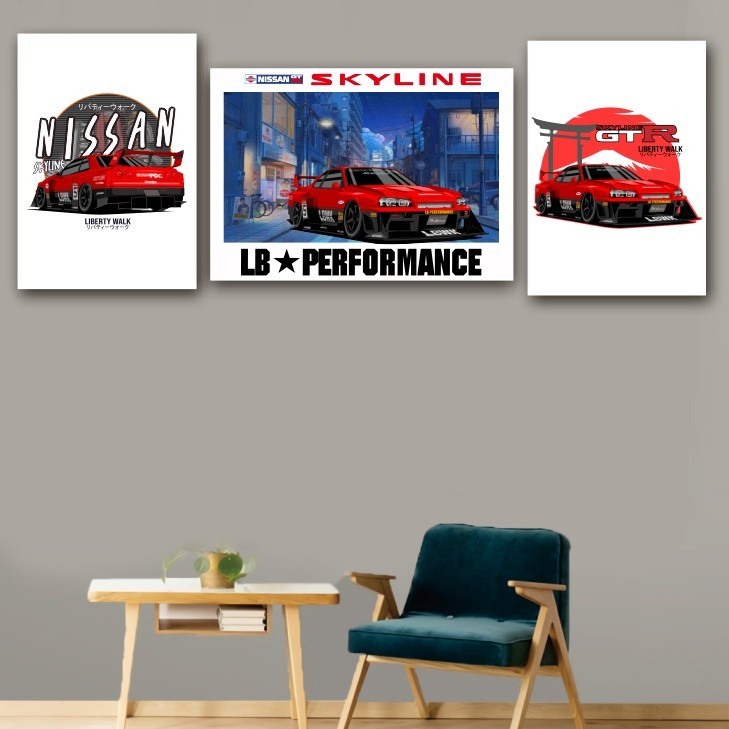 KARIMIKA Poster Kayu Dinding Aestetic Casual Mobil NISSAN SKYLINE R34 BNR34 LBWK LIBERTY WALK