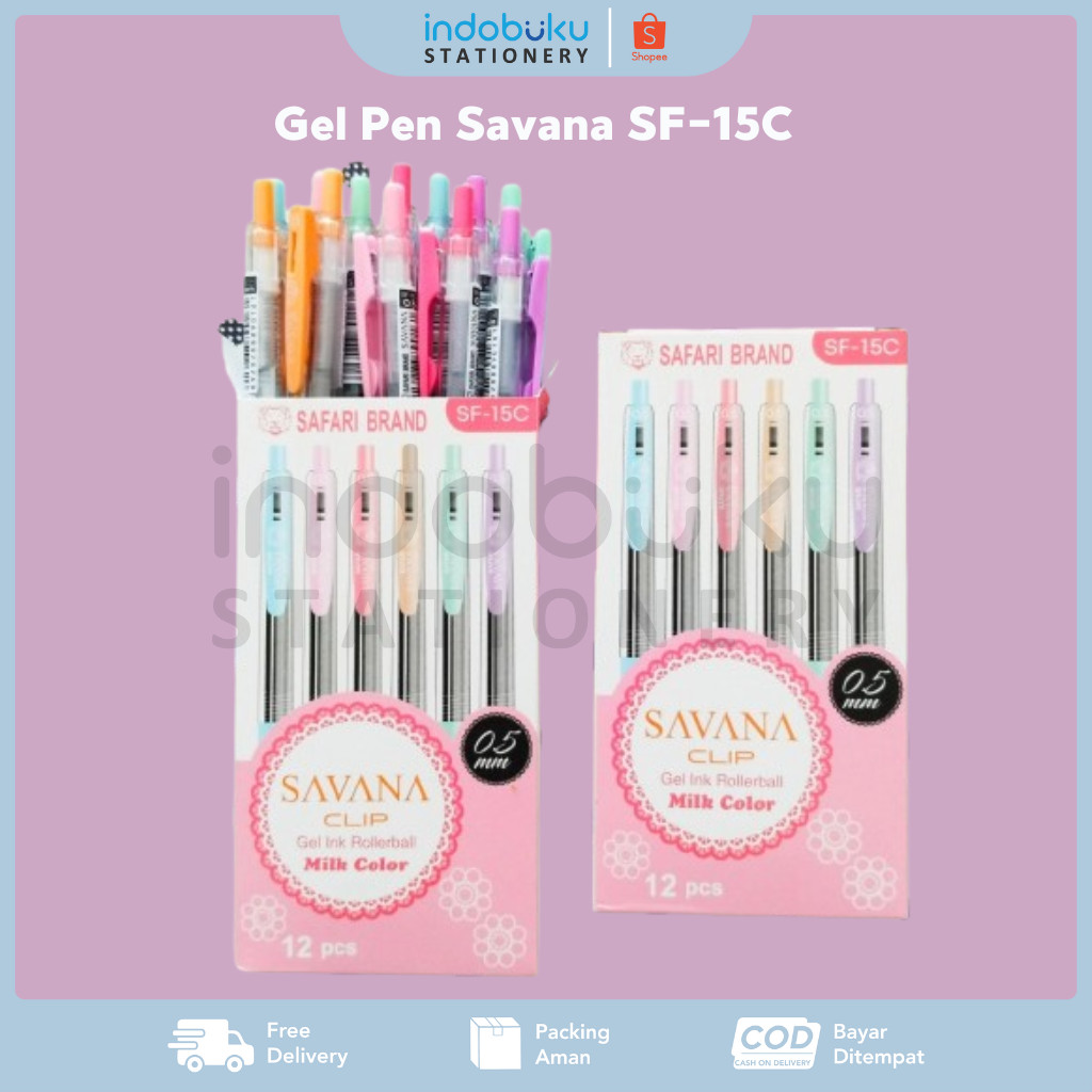 

Pulpen Gel SAVANA Safari Brand Clip Milk Color 0.5mm Hitam SF-15C (1 Pack Isi 12Pcs)