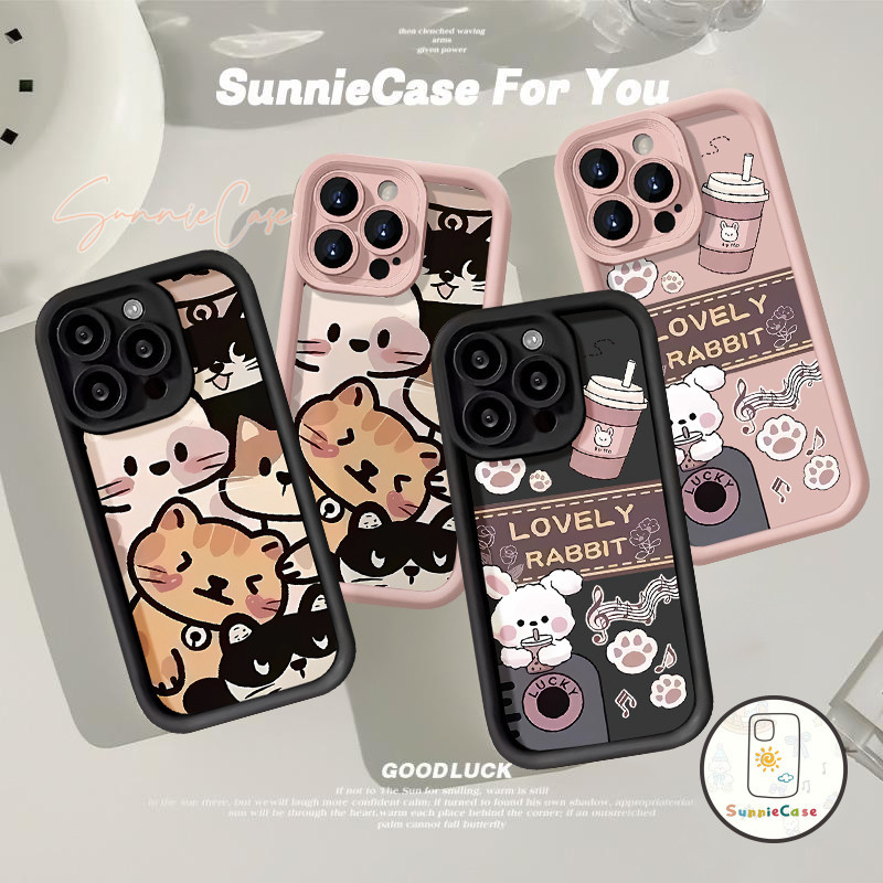 Beruang Kucing Grafiti Kartun Lucu Teh Susu Lembut Case Kompatibel Untuk IPhone 8Plus 11 13 15 14 12
