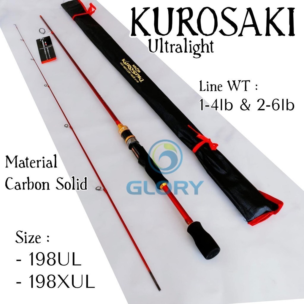 Kaizen Kurosaki 198 XUL 1-4lb & UL 2-6lb Joran Spinning Ultralight Bahan Carbon Solid Tangkai Tongka