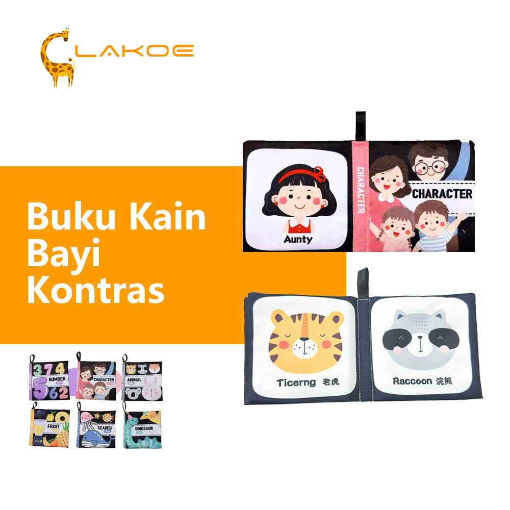 LAKOEOFFICIALMALL Soft Book Mainan Bayi Buku Kain Bayi Newborn Warna Kontras Hitam Putih