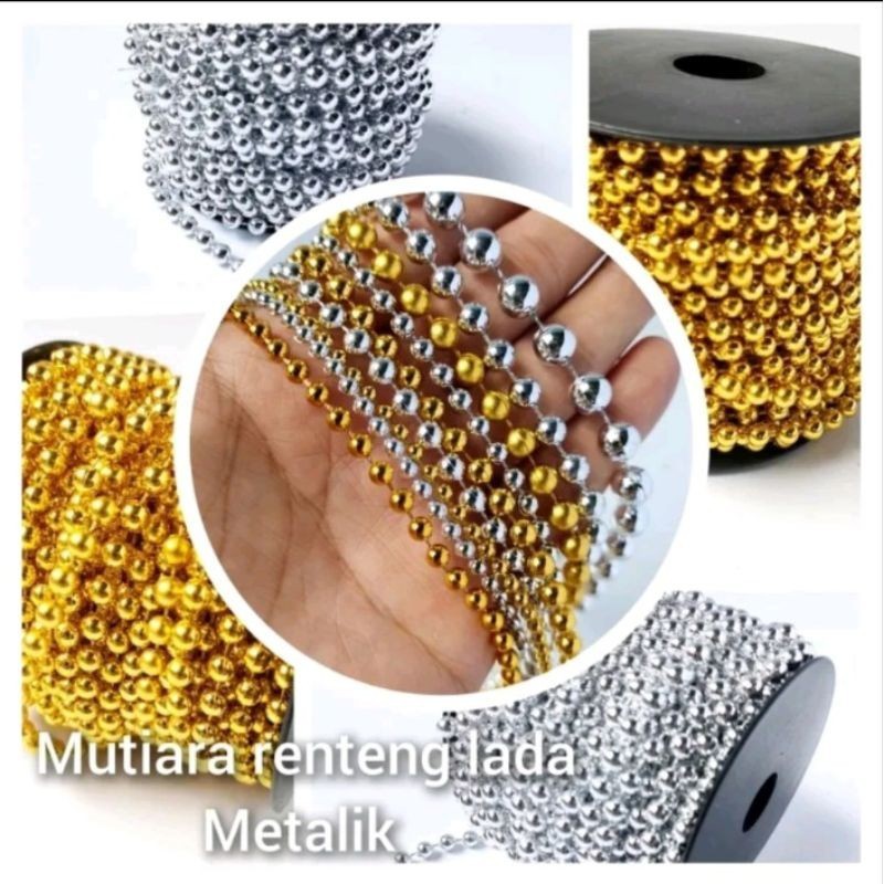 Queen Manik ( 1 Meter) Mote Mutiara Rantai Renteng Lada | Mote Lada Renteng Gold Silver / Parel Muti