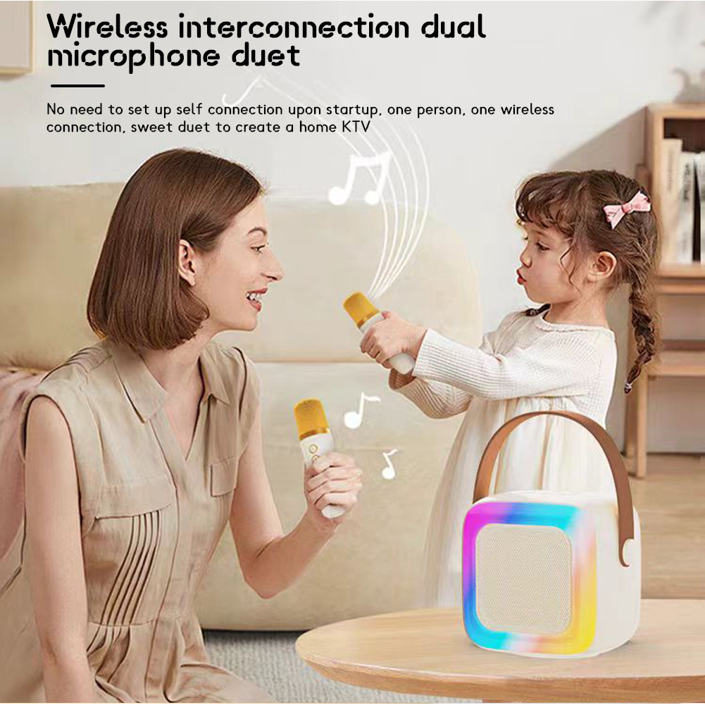 BESTPROMO Speaker Bluetooth Karaoke with 2 Mic Set Mic Speaker Mini Wireless Portable Loudspeaker
