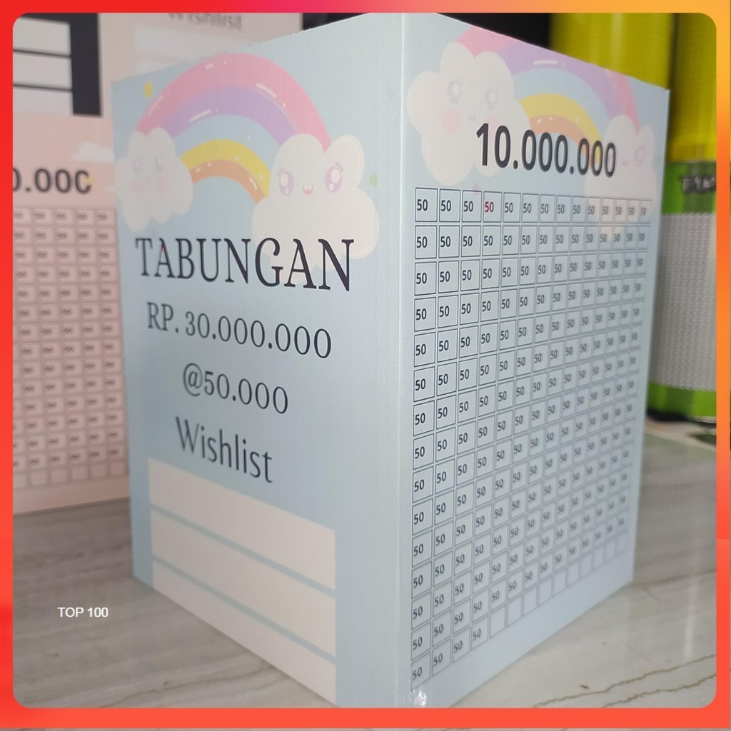 Celengan Target 30 Juta 50k Pelangi Besar Kunci Gembok 15x15x20 cm Kayu MDF
