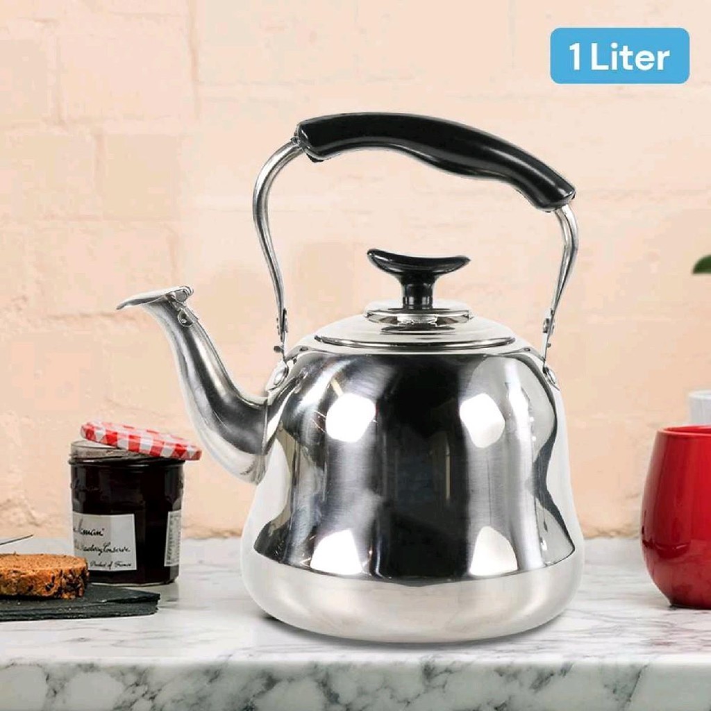 Teko Ceret Siul Stainless Steel Tebal Gagang Plastik Tahan Panas dengan Saringan Teh Tea