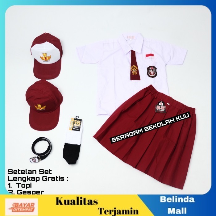 

⭐COD⭐ MURAH Setelan Super Lengkap Seragam Sekolah SD Pendek Cewek Topi MerahPutih, KELAS 1