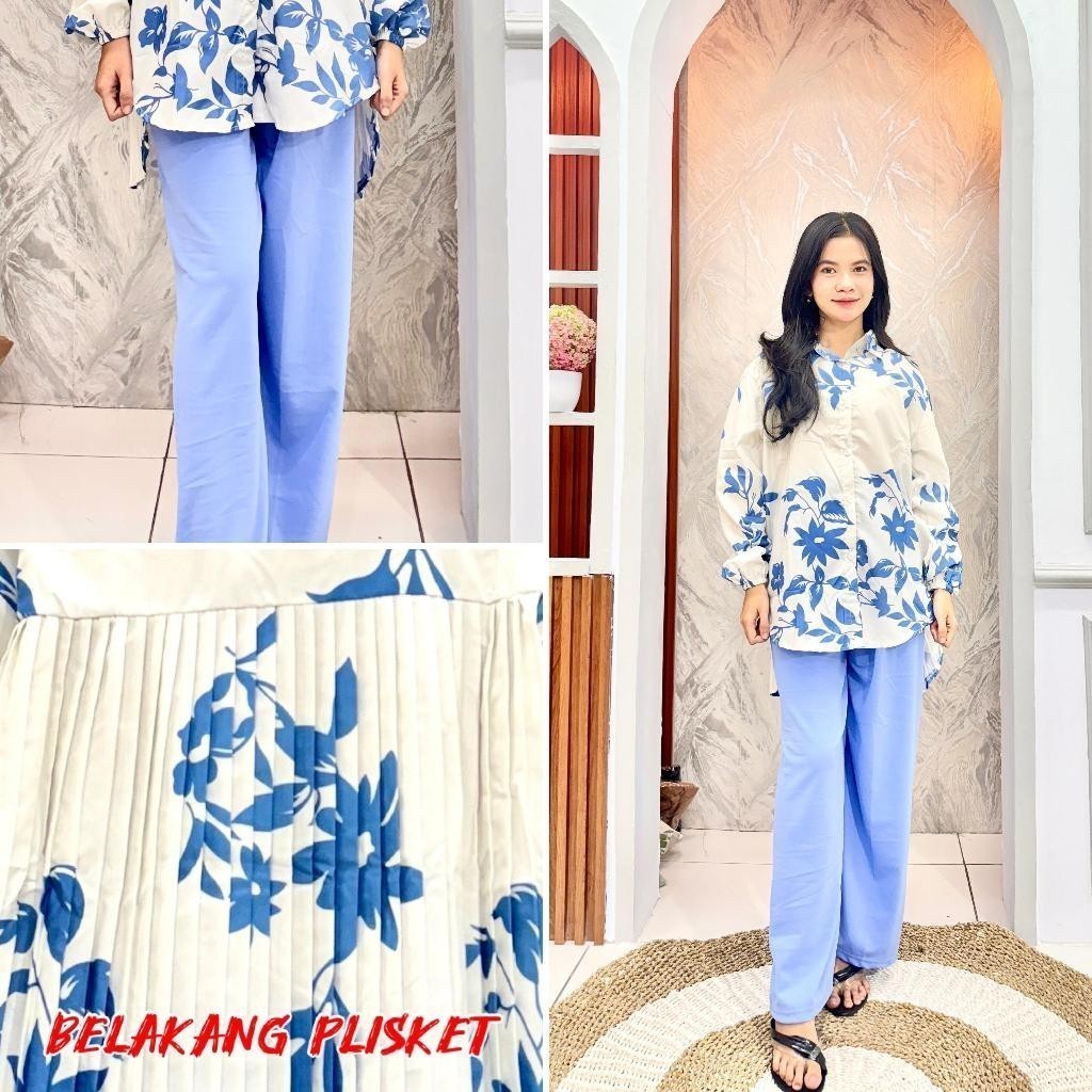 XAVIRO - ZPF PAKAIAN SETELAN WANITA SUCI / ONESET MUNNA PLISKET / ATASAN WANITA MOTIF BUNGA + CELANA