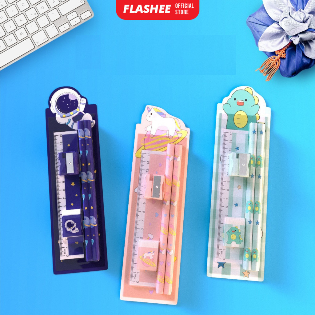 

Flashee 5in1 Pensil Set Alat Tulis Anak Sekolah Penghapus Tempat Pensil Buku Tulis Sekolah