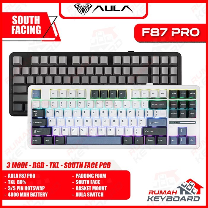 AULA F87 PRO - 80% TKL - 3 Mode - South Face - Gaske Mount - RGB - PBT Keycap