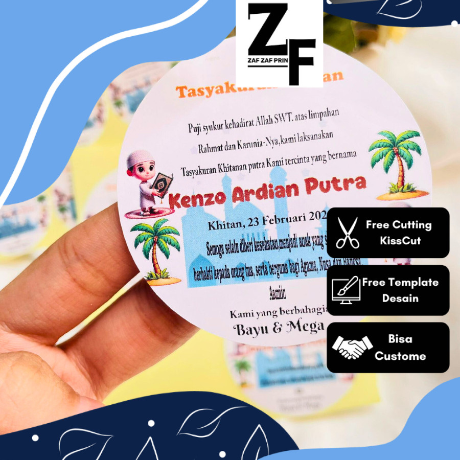 

ZAF 2-6 threemind stiker tasyakuran khitanan bahan chromo free desain cetak a3 kiss cut