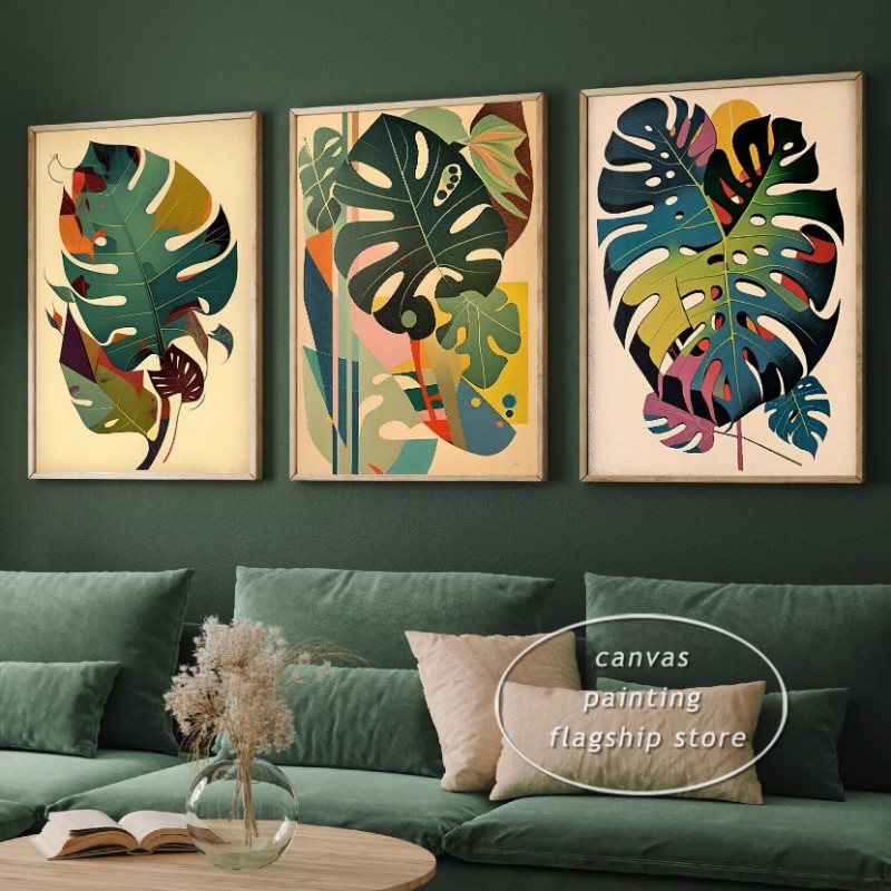 

Monstera Leaf Paintings Botanical Art Prints Foliage Greenery Illustration Canvas Poster Wall Picture for Living Room Decor Gift