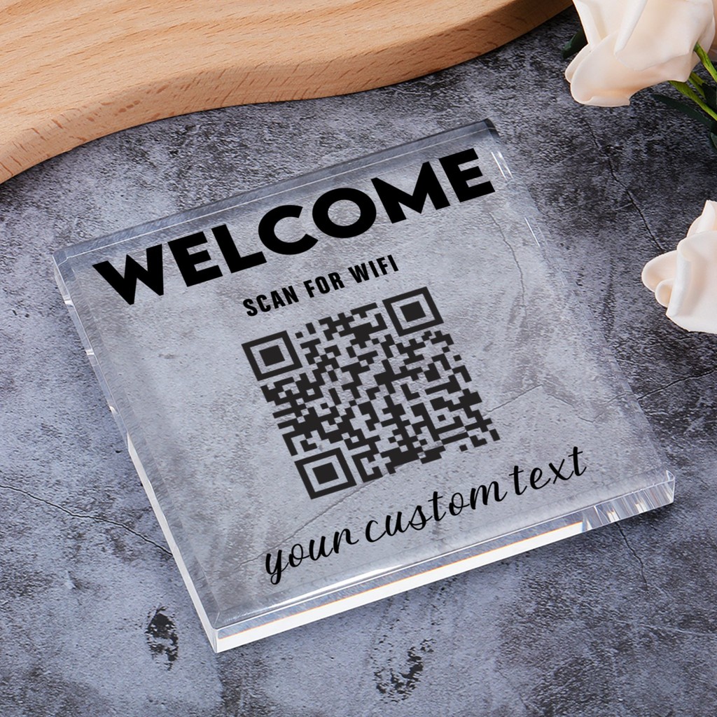 

Personalized Wifi QR Display Sign QR Code Scanner Custom Guest Wifi Password Acrylic Block Printed New Home Decor for Family