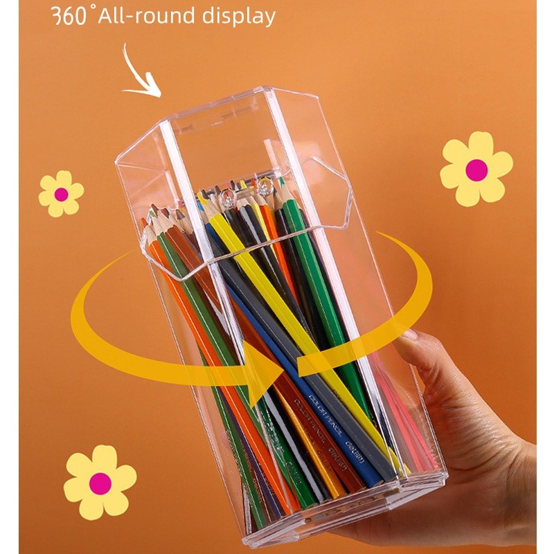 

1PC Pen holder transparent pen holder storage box with lid dustproof large capacity desktop organisation storage tube