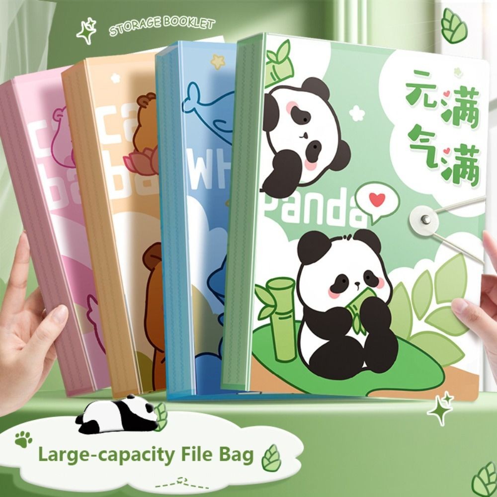 

30/40/60 Pages A4 File Folder Cartoon Capybara Panda Arives Bag Student Test Paper Storage Organizer Paintings Collection Book