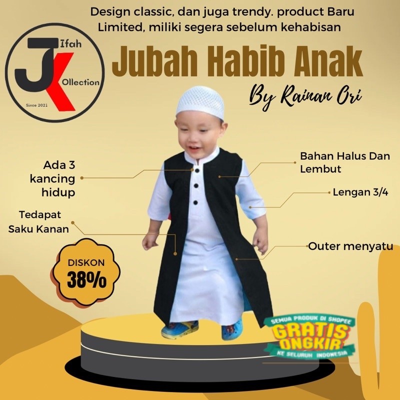 Setelan Baju Koko Anak Laki Laki/Jubah Habib Anak Pria 1-13 Tahun bahan Nyaman dan Lembut Harga Terj