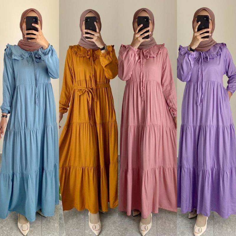 [READY] PROMO AMORA gamis rayon twill premium polos tali pinggang baju muslim wanita terbaru 2022 Ba
