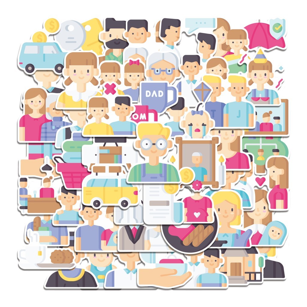 

COD 50 Pcs Stiker Family Lucu Anti Air Untuk Dekorasi Notebook Sepeda Skateboard Handphone