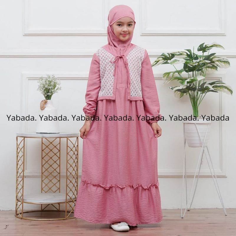 LIE Satu Set Hijab | Gamis Anak | Gamis Anak Perempuan | Gamis Anak Polo Linen Premium Terbaru | Dre