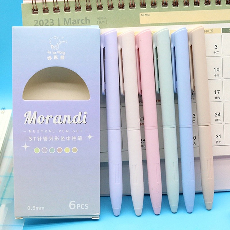 

6 pcs Kotak 0.5mm ST Nib Morandi Color Retractable Gel Pen Mahasiswa