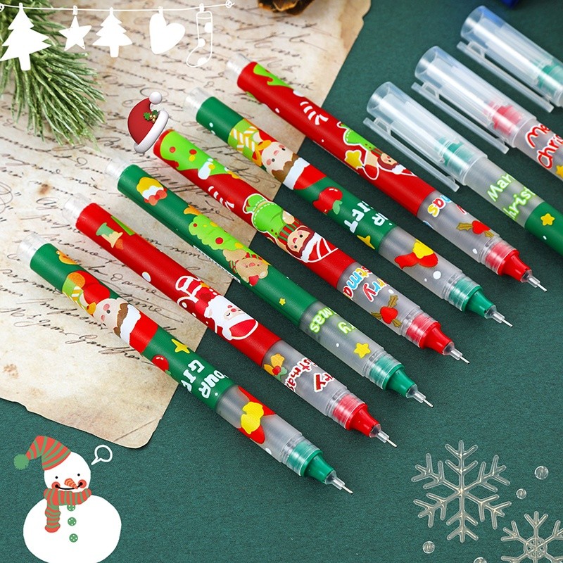 

6pcs Pulpen Gel Tinta Hitam 0.5mm Portable Motif Kartun Natal