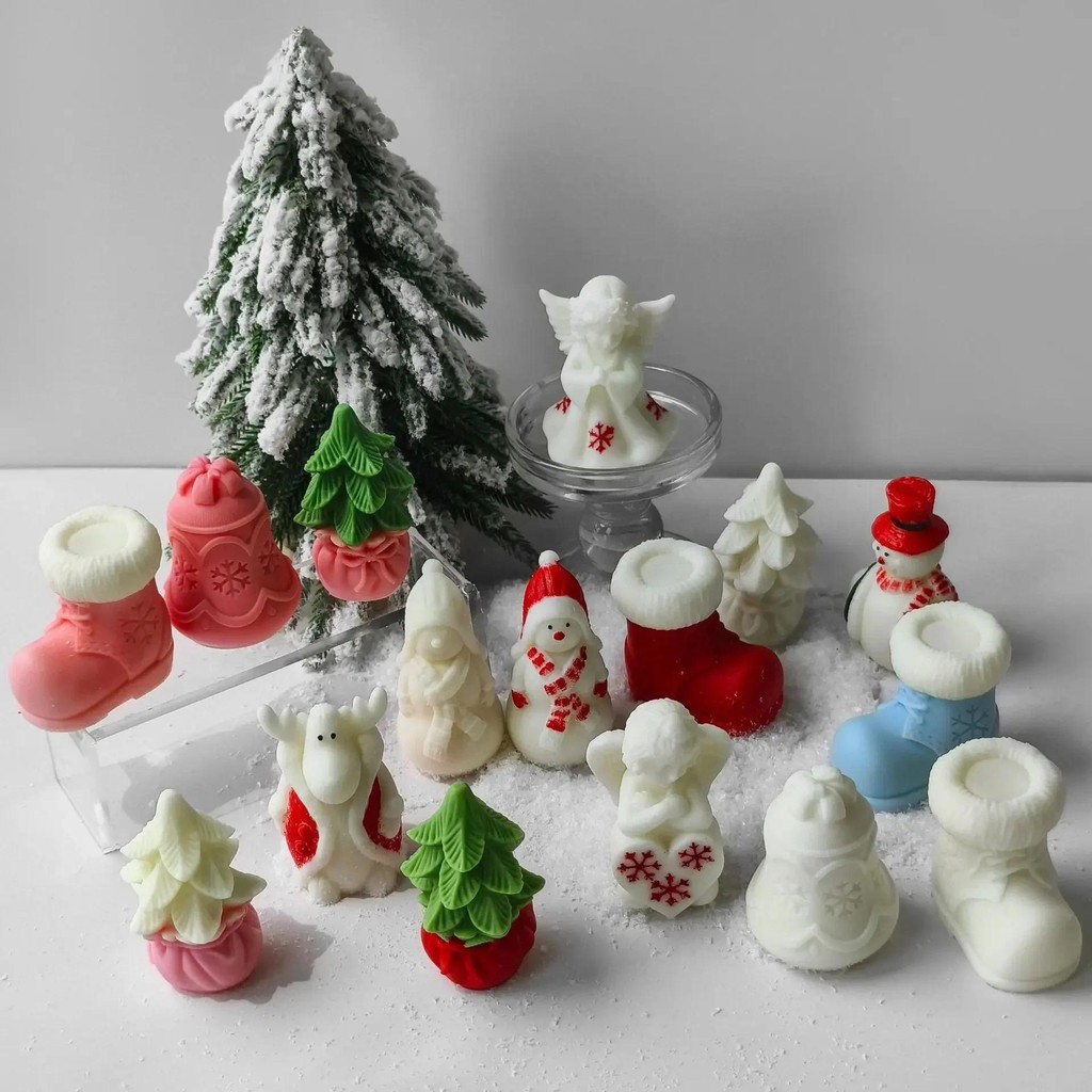 

3D Christmas Tree Christmas Stocking Mold Christmas Day Decoration Resin Candle Mold Soap Cookie Baking Mold
