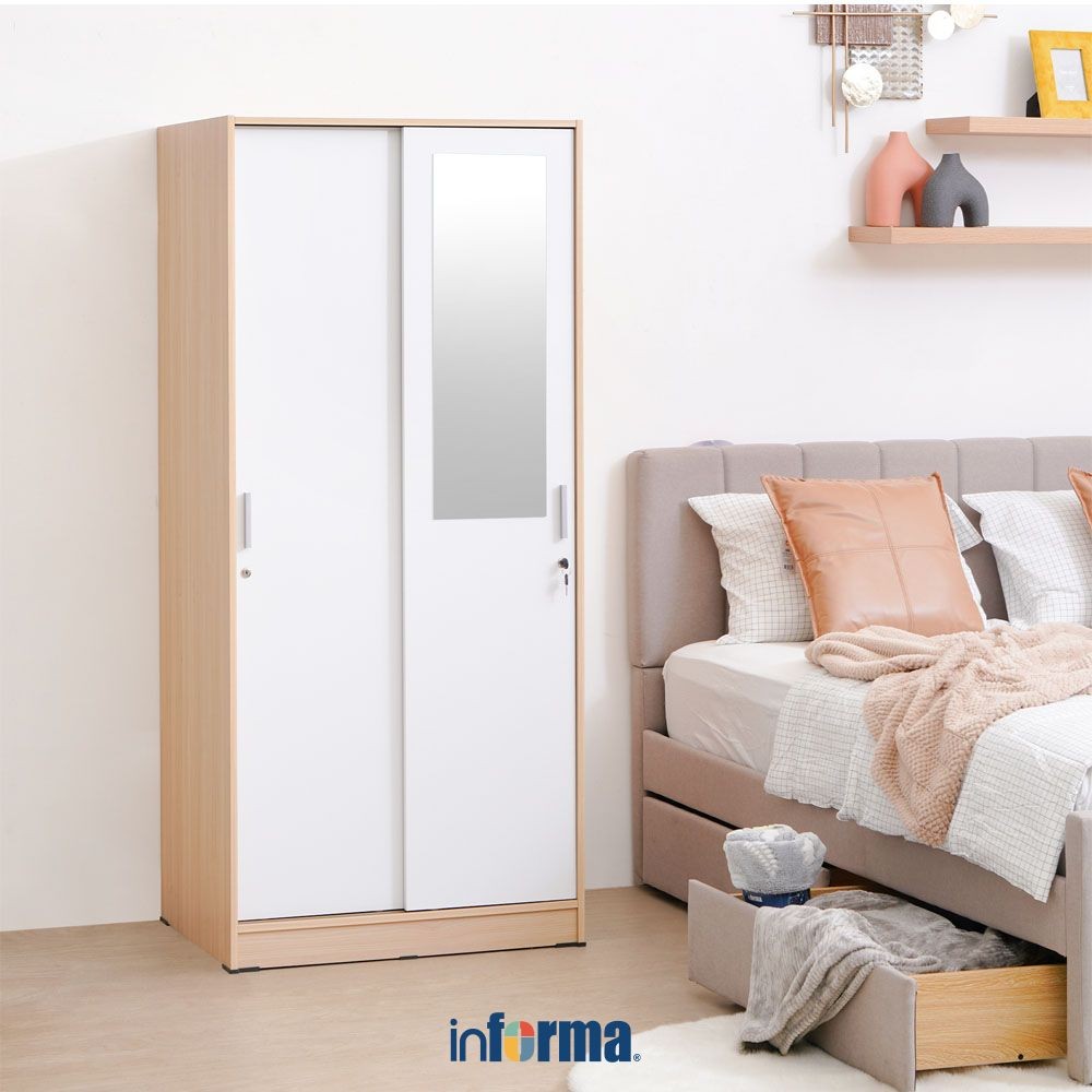 Informa Rana Lemari Pakaian 2 Pintu - Putih/Cokelat Maple Wardrobe Storage Kabinet Tempat Simpan Baj