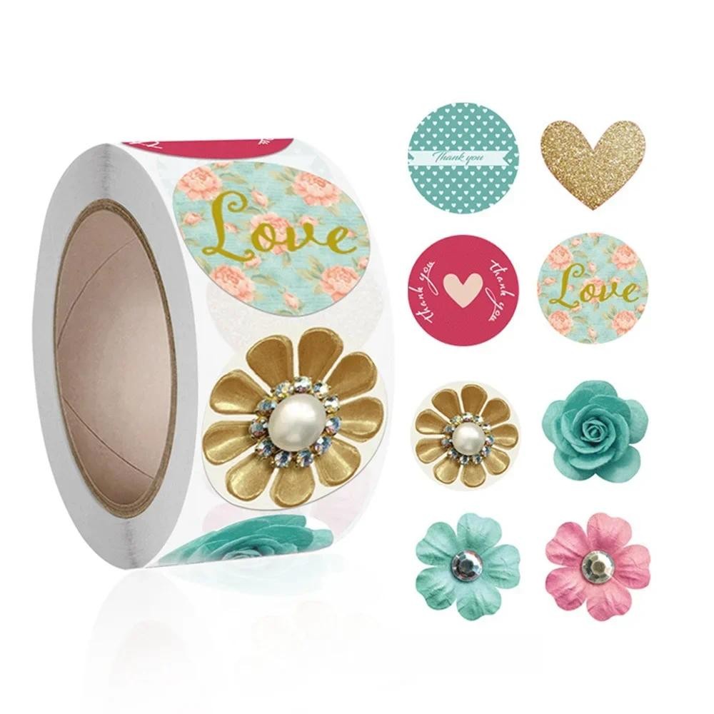 

50-500pcs Thank you stickers pearl flower love pattern Party Wedding Decoration Gift Envelope seal Labels scrapbooking Stickers