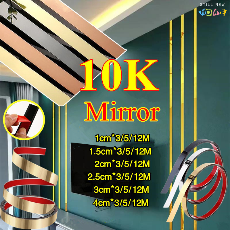 3/5M List Plat Strip Mirror Gold 10K Bahan Stainless Steel List Wallpaper Dinding List Gold Wall Mol