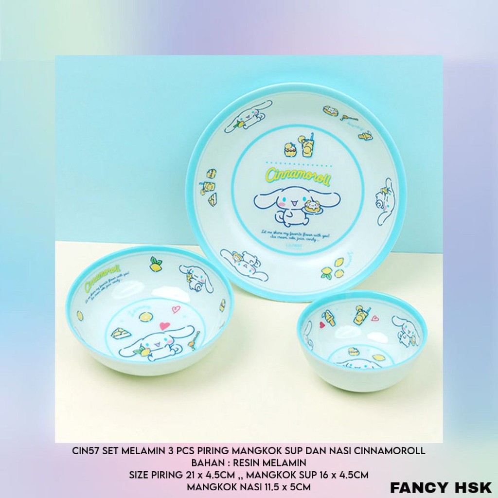 KOREA SET MELAMIN 3 PCS PIRING MANGKOK SUP DAN NASI CINNAMOROLL CIN57