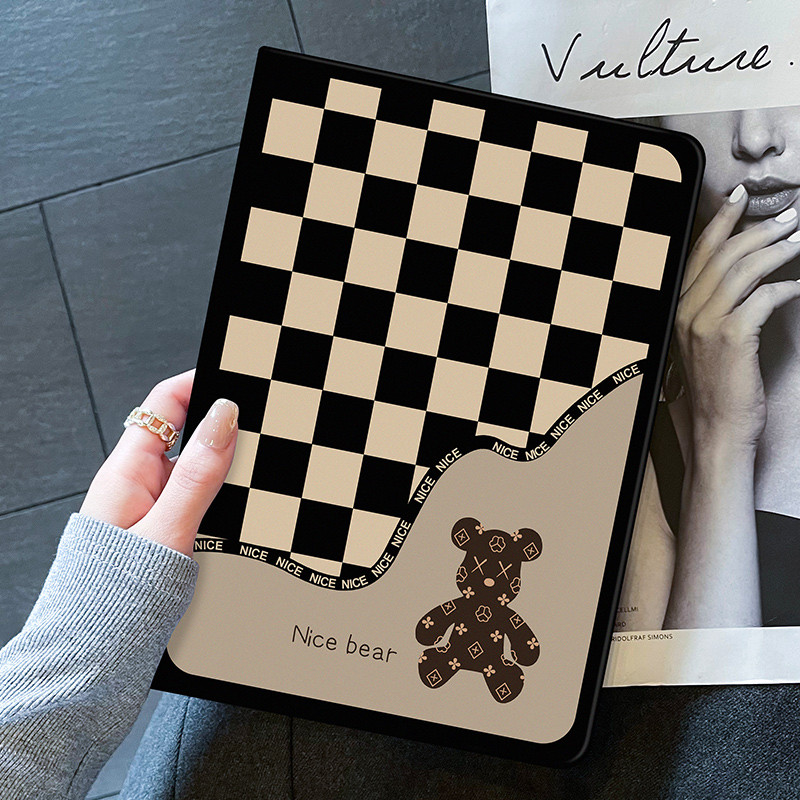 Plaid Bear Tablet Case Samsung A8 10.5" A9 8.7" A9+ 11" S6 Lite 10.4"  S9/S9 FE 11" S9 fe PLUS/S10PL