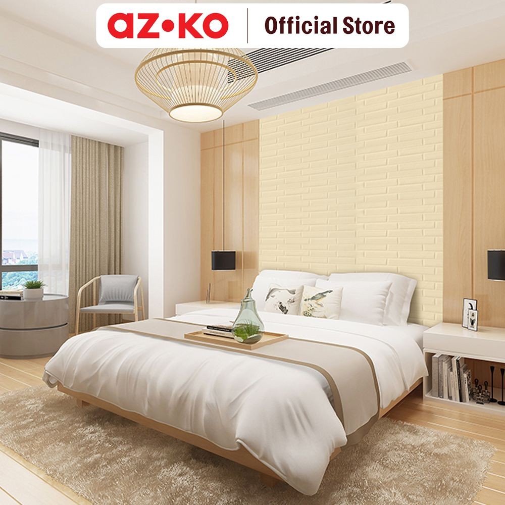 AZKO Forhom 69X19.5X0.7 cm Wallpaper 3D Pu Leather Brick - Krem Wall Decoration Wallpaper Tembok Dek